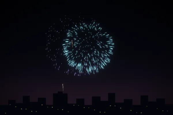 亮点升空后向外爆裂，轨迹下坠并逐渐熄灭
